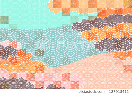 Autumn colorful Japanese pattern background 127918411