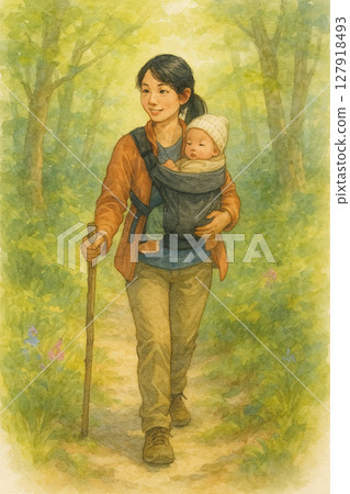 媽媽的森林背包 | 親子自然時光與育兒日常生活 | 媽媽與寶寶森林健行 | 育兒與大自然的益處 127918493