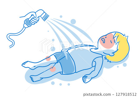 圖示為中暑急救人員用水管噴水 圖示為中暑急救人員用水管噴水 127918512