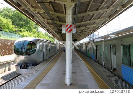 Seibu Ikebukuro Line Limited Express Chichibu arriving at Irumashi Station Seibu Ikebukuro Line Limited Express Chichibu arriving at Irumashi Station 127918728