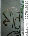 Graffiti-style graffiti on a street corner utility pole 127918910