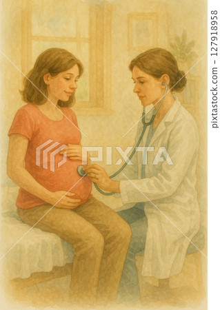 孕婦孕期溫暖時光｜水彩畫式母子強姦｜醫生諮詢 127918958