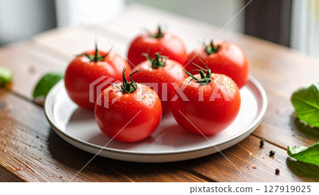 白盤子裡的新鮮西紅柿 白盤子裡的新鮮西紅柿 127919025