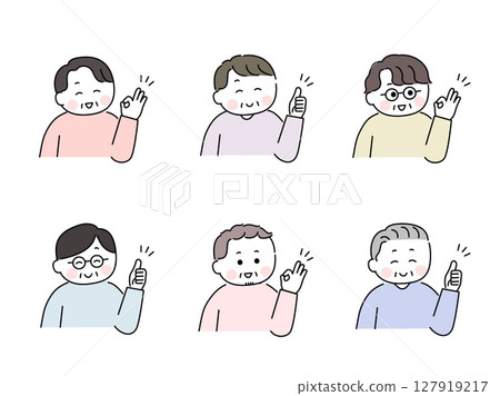 A cute and relaxed hand-drawn elderly man / Good/Like pose A cute and relaxed hand-drawn elderly man / Good/Like pose 127919217