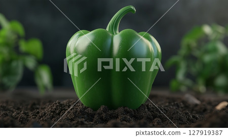 Green bell pepper vegetable clay pot and soil miniature house plant botanical decoration Green bell pepper vegetable clay pot and soil miniature house plant botanical decoration 127919387