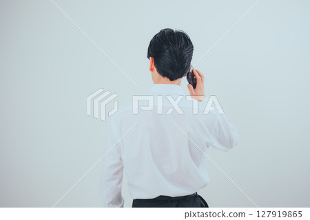 Korean style businessman phone scene x simple white Korean style businessman phone scene x simple white 127919865