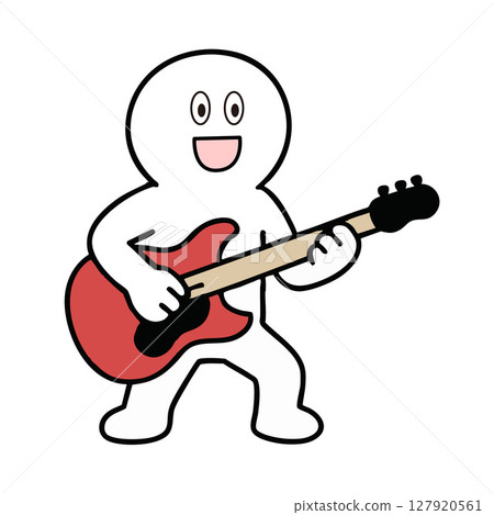 Stick figure playing the bass with a happy smile 127920561