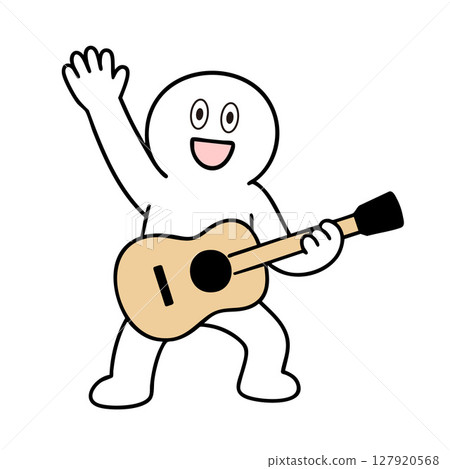 Stickman waving while playing guitar Stickman waving while playing guitar 127920568