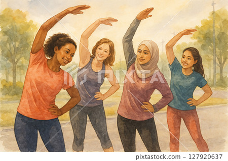 多文化女性健康發展｜異物運動｜健康與友誼水彩畫集 127920637
