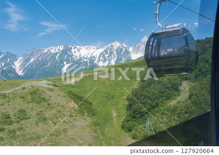 Hakuba Iwatake Mountain Resort, Hakuba mountain range with snow remaining from the Iwatake gondola lift, Hakuba Village, Nagano Prefecture 127920664