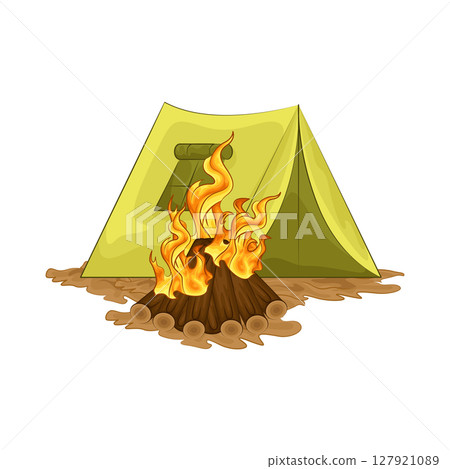 Illustration of Bonfire near the tent 127921089
