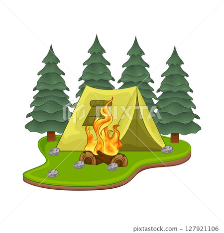 Illustration of Bonfire near the tent Illustration of Bonfire near the tent 127921106