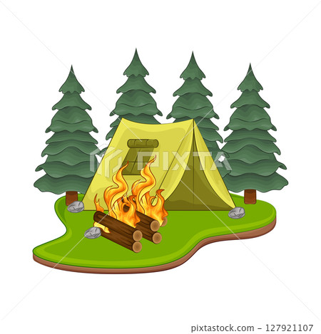 Illustration of Bonfire near the tent 127921107