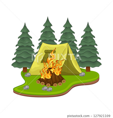 Illustration of Bonfire near the tent Illustration of Bonfire near the tent 127921109
