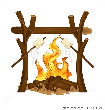 Illustration of Roasting marshmallows on a bonfire Illustration of Roasting marshmallows on a bonfire 127921121