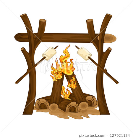 Illustration of Roasting marshmallows on a bonfire 127921124