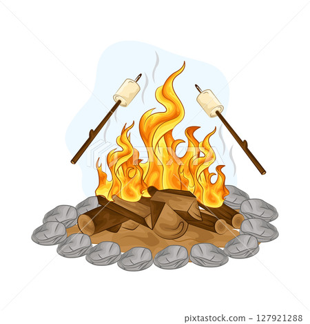 Illustration of Roasting marshmallows on a bonfire Illustration of Roasting marshmallows on a bonfire 127921288