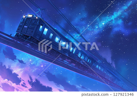 Train running in the night sky Train running in the night sky 127921346