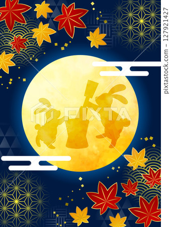 Moon viewing background, Japanese pattern ball, vertical, illustration, cute, Japanese style, rabbit Moon viewing background, Japanese pattern ball, vertical, illustration, cute, Japanese style, rabbit 127921427