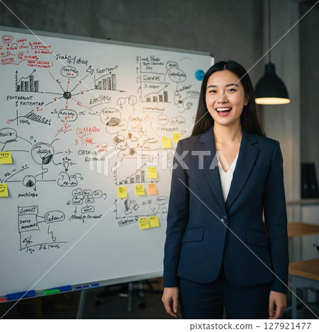 工作在辦公室的微笑的女實業家 127921477