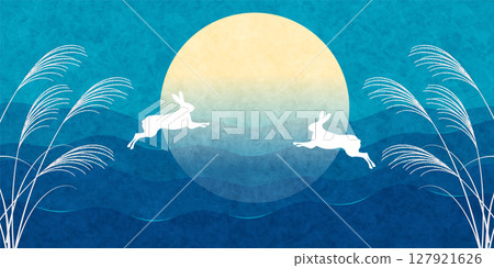 賞月兔風景秋季背景 賞月兔風景秋季背景 127921626