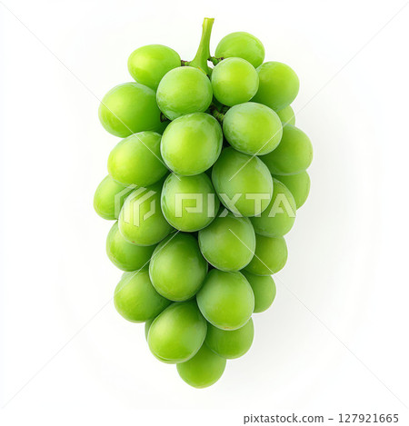 Fresh green grape cluster isolated on white background, showcasing vibrant color and freshness Fresh green grape cluster isolated on white background, showcasing vibrant color and freshness 127921665