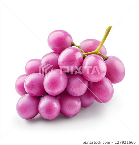 Fresh purple grape cluster isolated on white background, showcasing vibrant color and freshness 127921666