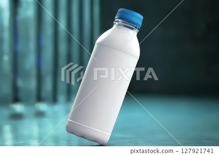 Sleek, modern water bottle with blue cap, perfect for hydration on go Sleek, modern water bottle with blue cap, perfect for hydration on go 127921741