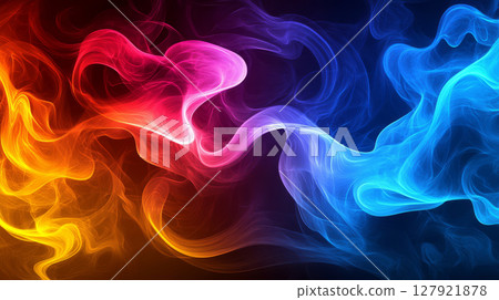 Vibrant neon lights create immersive abstract background with swirling colors 127921878