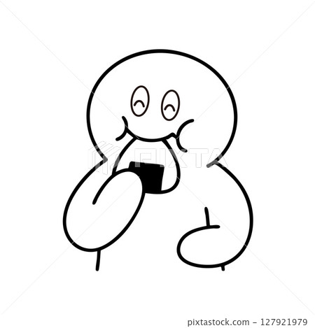 Stick figure eating rice ball with a smile 127921979