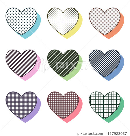色彩繽紛可愛的孟菲斯設計心形素材集(帶陰影) 色彩繽紛可愛的孟菲斯設計心形素材集(帶陰影) 127922087
