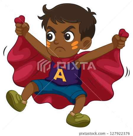 Determined Superhero Boy in Red Cape Illustration Determined Superhero Boy in Red Cape Illustration 127922376