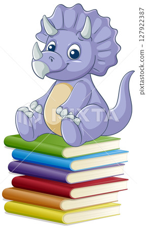 Cute Dinosaur Sitting on Colorful Books Cute Dinosaur Sitting on Colorful Books 127922387