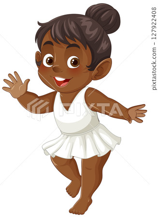 Joyful Young Dancer in White Dress Illustration 127922408