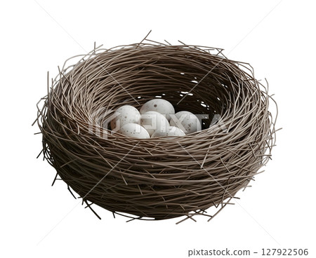 Birds Nest with Eggs Minimalist 3D Rendering in a Soft And Smooth Renderer 127922506