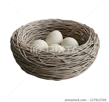 Birds Nest with Eggs Minimalist 3D Rendering in a Soft And Smooth Renderer 127922508