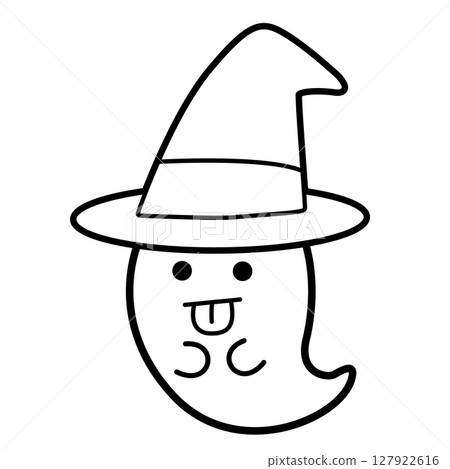 Illustration of a cute ghost wearing a witch hat Illustration of a cute ghost wearing a witch hat 127922616
