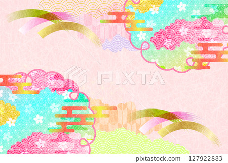 Cherry blossom New Year's card Japanese pattern background 127922883