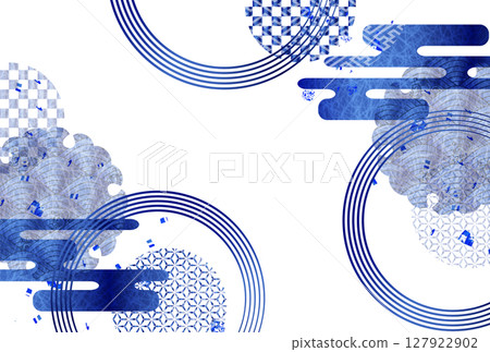 Blue New Year's card Japanese pattern background 127922902