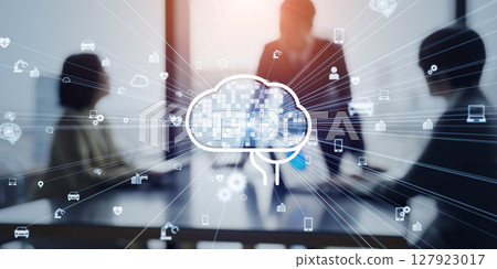 AI/Artificial Intelligence concept with group of business people meeting in office 127923017