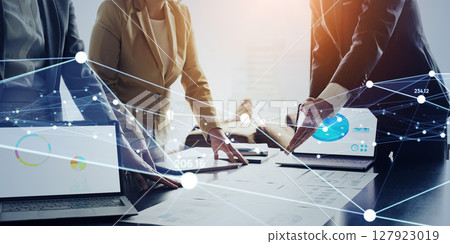 Group of business people meeting in office and communication network concept 127923019