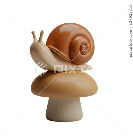 Snail Resting on a Mushroom Minimalist 3D Rendering in a Soft And Smooth Renderer 127923210