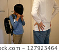 Boy crying after being scolded by his mother 127923464