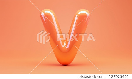Letter V font orange frame uppercase for children toy learning on solid background 127923603