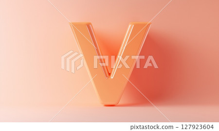 Letter V font orange frame uppercase for children toy learning on solid background 127923604