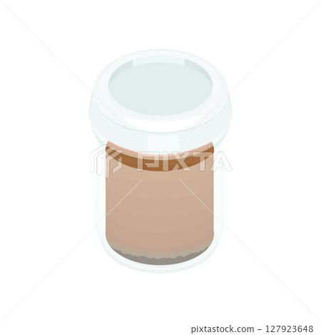 Illustration material: Chocolate pudding in a jar. With a lid. Illustration material: Chocolate pudding in a jar. With a lid. 127923648