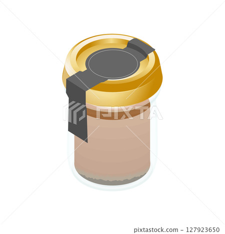 Illustration material: Chocolate pudding in a jar. With a lid. 127923650