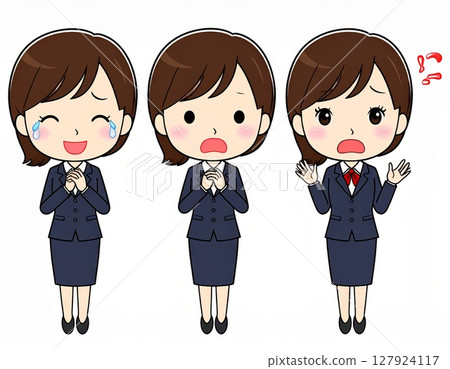 富有表現力的公司員工的插圖集(喜悅、困惑、驚訝) 富有表現力的公司員工的插圖集(喜悅、困惑、驚訝) 127924117