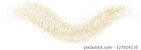 Spark gold glitter wave. Luxury flow with golden glitter, sparkles, spray, sand, dust 127924210