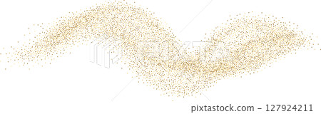 Magic gold sparkle glowing wave. Luxury flow with golden glitter, sparkles, spray, sand, dust 127924211